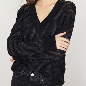 Rag & Bone Germain V Neck Sweater Zebra Stripe Metallic Black Silver Alpaca XS